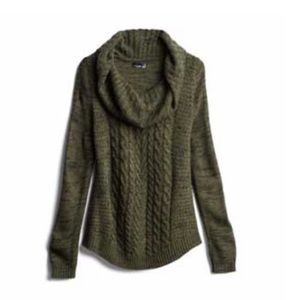Love Always Surya Cowl neck knit sweater in an army  heather green. Size M